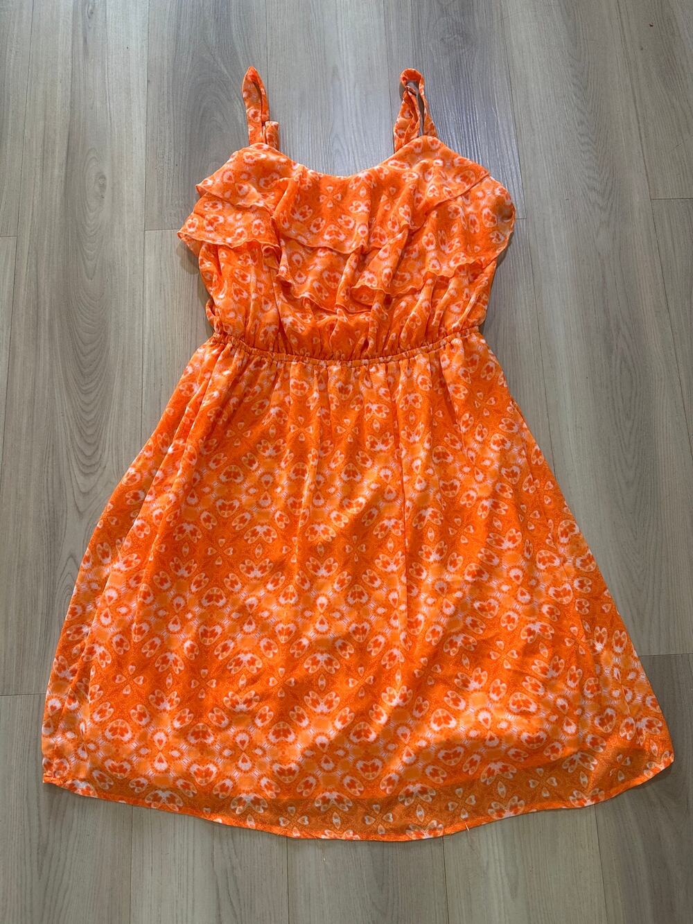 Faded Glory 2X Orange Geometric Medallion Tiered Ruffle Sundress Plus 18W 20W